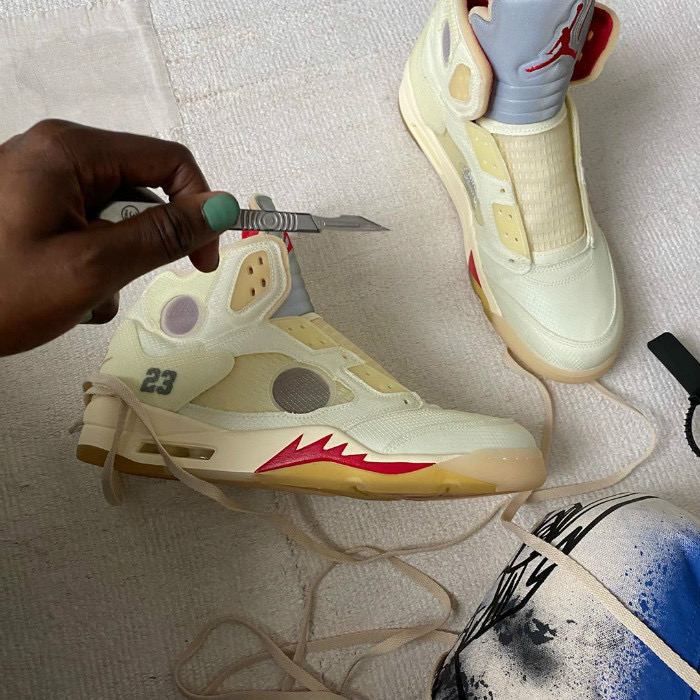 OFF-WHITE x Air Jordan 5 Sail White Yellow Red Shoes - Click Image to Close